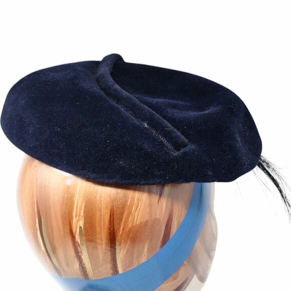 Vintage 40s 50s Tilt Hat Original by Dajon Blue Velvet w Feathers - Hey Viv - Picture 4 of 7